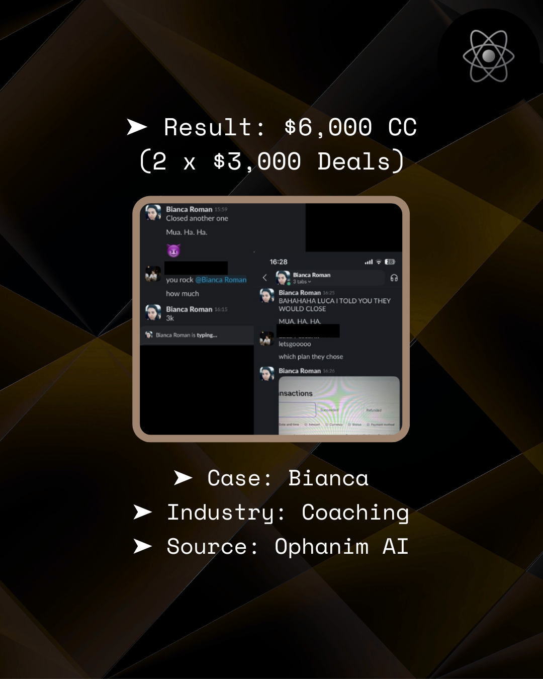 Bianca – $6,000 CC (2×$3,000 deals)
